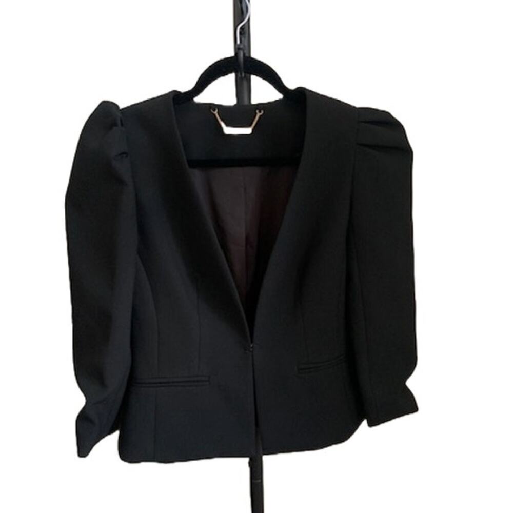 Trina‎ Turk Black Puff Sleeve Collarless Blazer Jacket 17R404 Size Womens